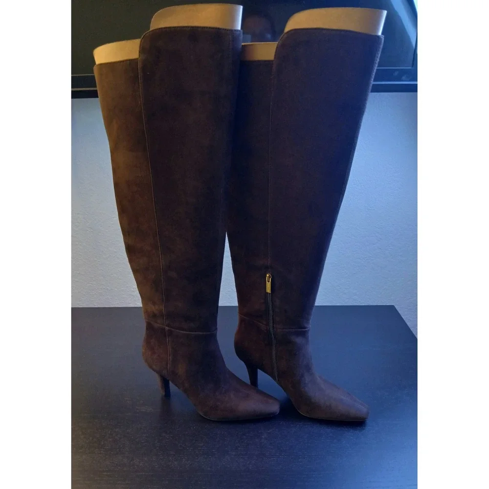 Vince Camuto Sabella Brown Suede Over The Knee Boots Pointed Toe Stiletto 8M